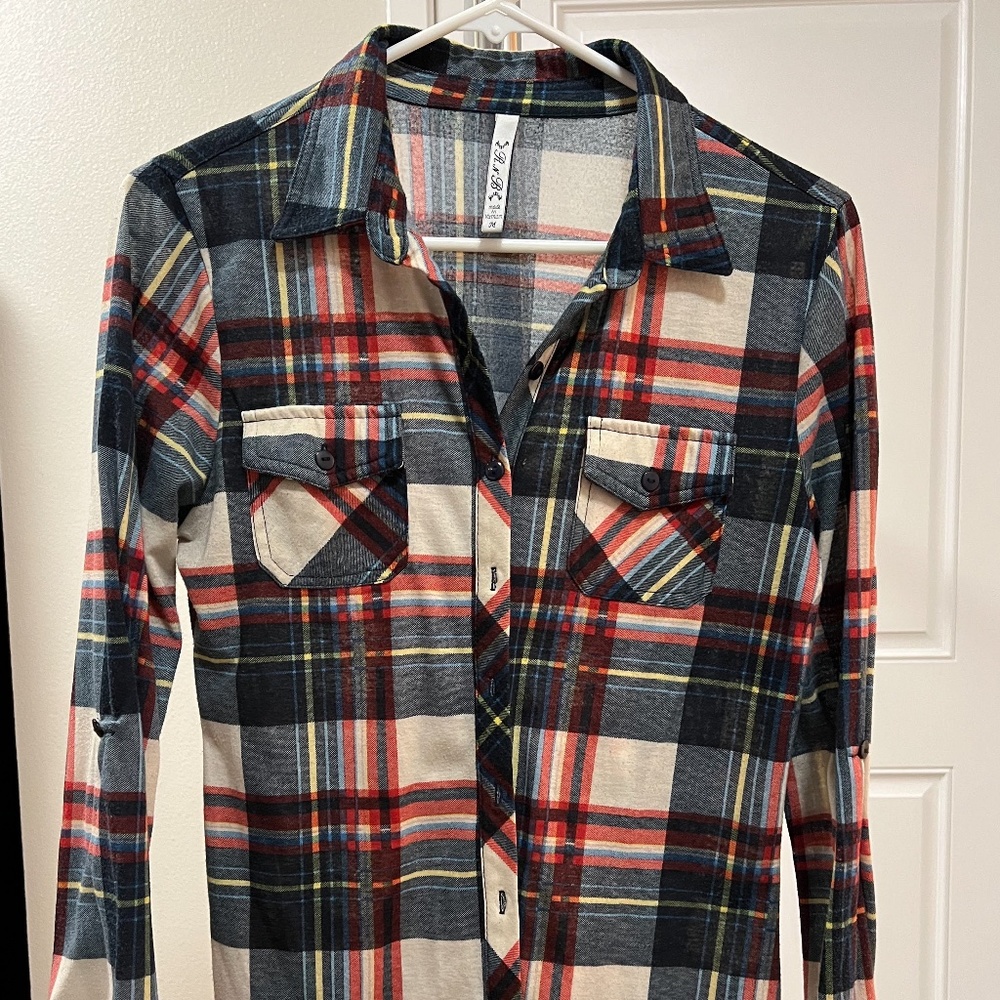 R & B, Plaid, Flanel Long Sleve Shirt, M